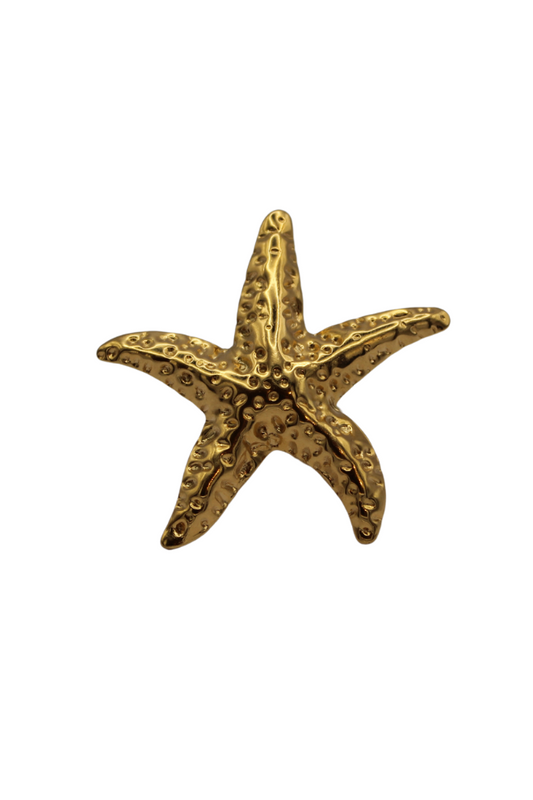 Anillo Estrella Salada visto desde arriba, con forma de estrella de mar y acabado texturizado.