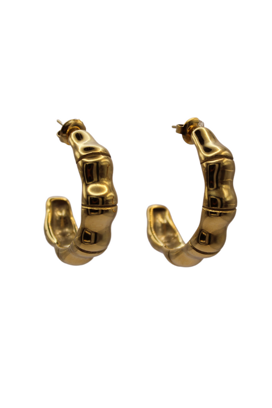 Pendientes Bambú Dorado vistos de frente, con diseño segmentado y acabado brillante.