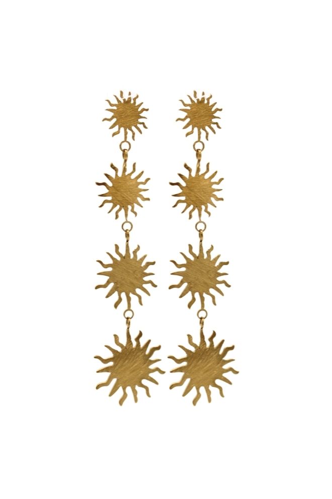 Pendientes Rayitos con diseño de soles dorados articulados en cascada.