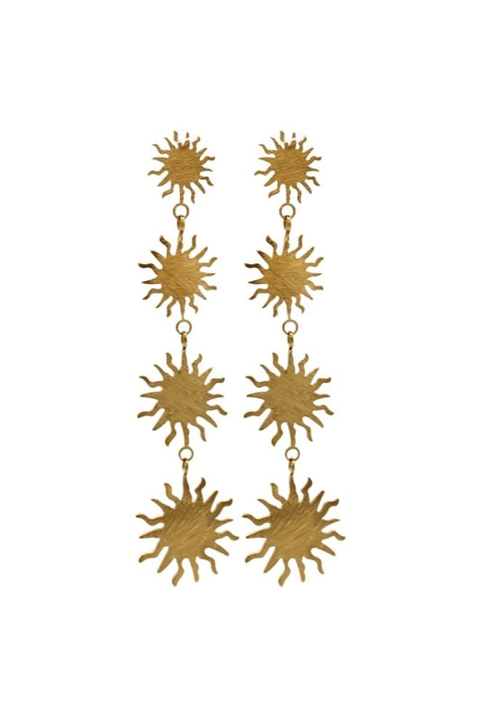 Pendientes Rayitos con diseño de soles dorados articulados en cascada.